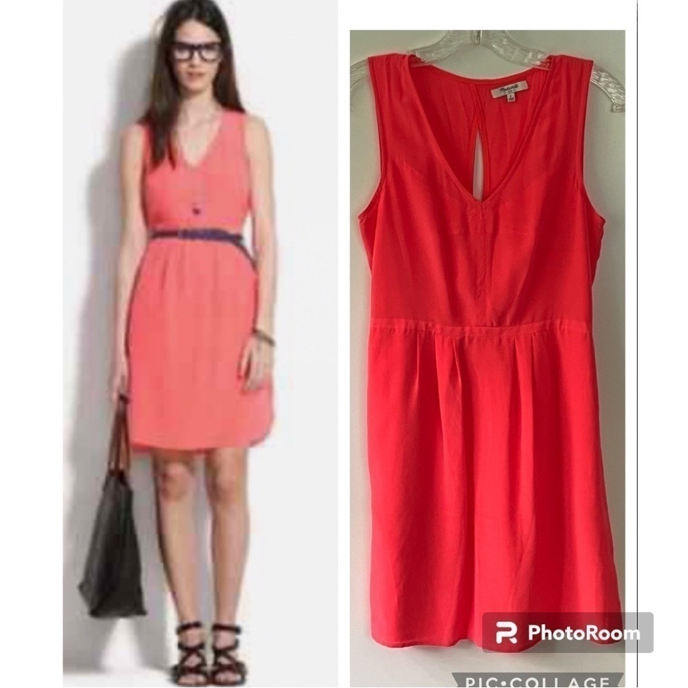 Madewell Bright coral red Fashionable sleeveless silk open back versatile dress